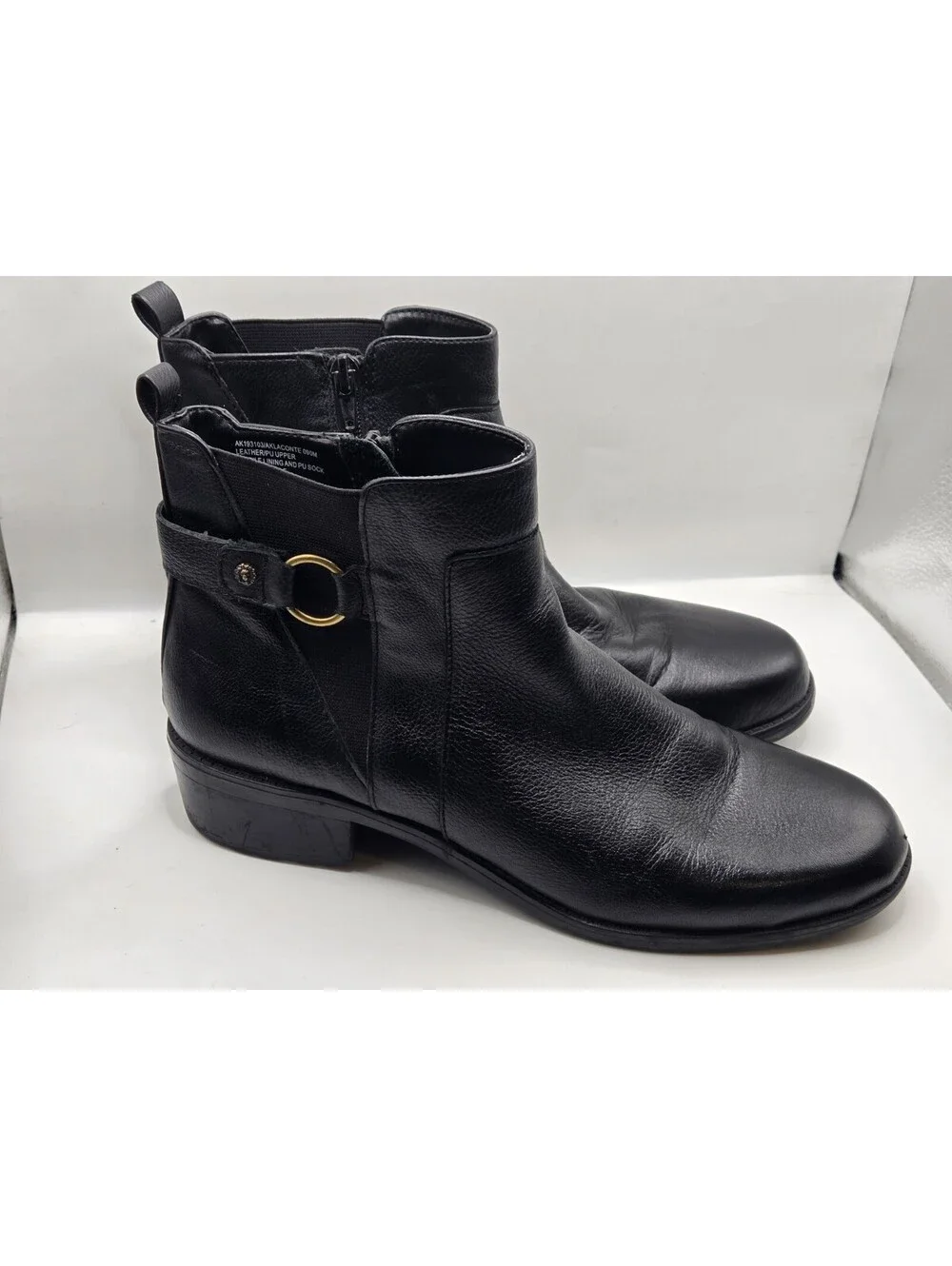 Anne Klein Aklaconte Black Leather Ankle Boots Women’s Size 9M Low Heel Zip